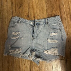 Distressed Light Blue Denim Shorts